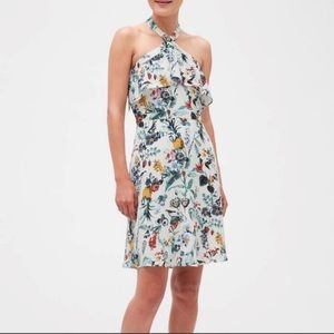 Banana Republic Bird print Floral Flounce-top Halter Sundress size 12